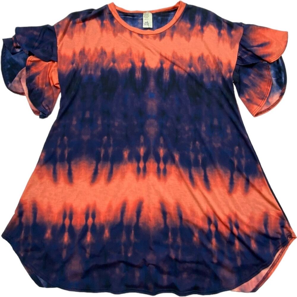 Tie-Dye Flutter Sleeve Blouse in Orange & Navy